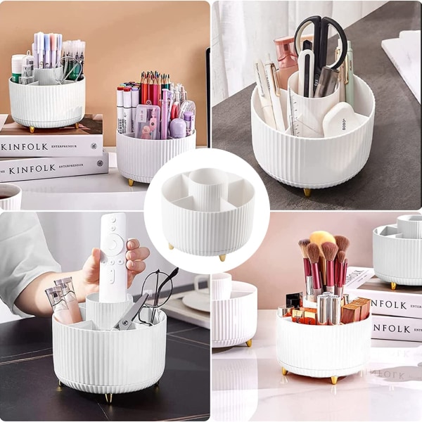 Den nya 360° Roterande Makeup Organizer-Sminkborstehållare med 5 fack för kosmetika smycken för Sminkbord Förvaring av pappersvaror i sovrummet