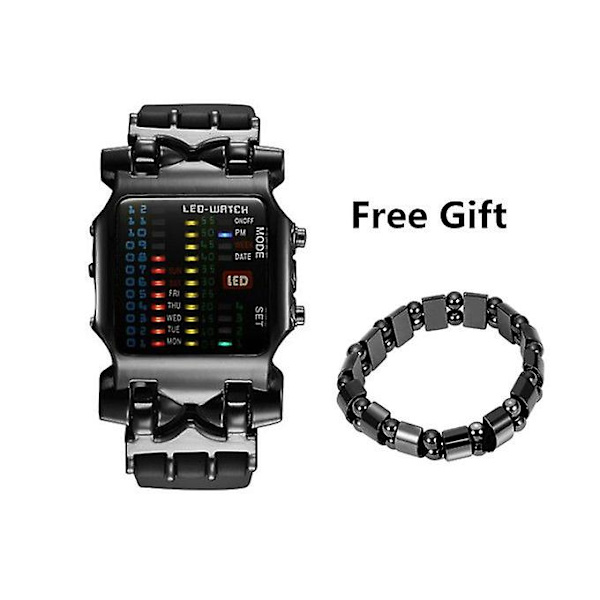 Lyxig fyrkantig stil för män Cool Färgglad Led Digital Watch Binary Wrist Black