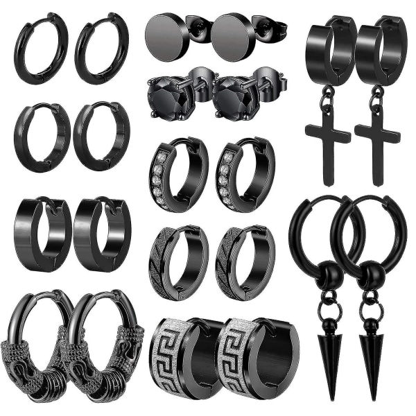 ny stil 11 Pairs Earrings For Men Black Stud Earrings Mens Earrings Black Hoop Earrings Stainless Steel Earrings Set Jewelry Piercings For Men Women