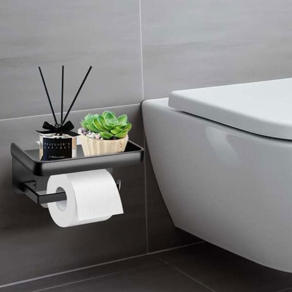 Kylpyhuoneen säilytysteline - WC-paperiteline - Musta ja kulta - Pyyhekoukku