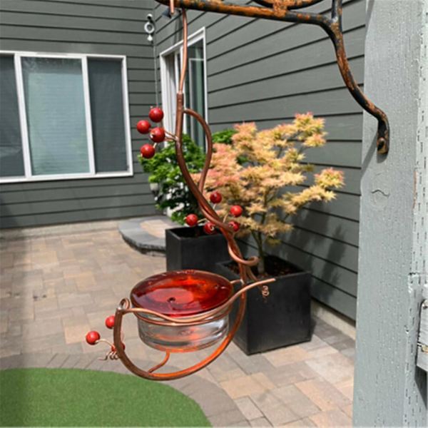 Hummingbird Feeder Red Berries Decor Riippuva metallinen irrotettava lemmikkilintujen vesijuomari