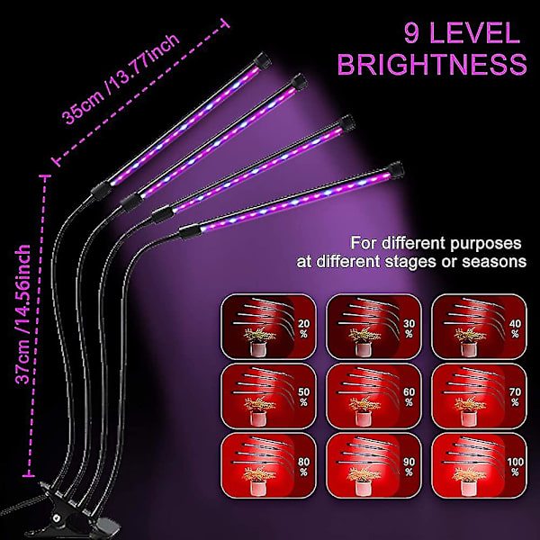 Växtlampa, 80 LEDs 360 Tillväxtlampa Trädgårdsbelysning Med, 4 Head Plant