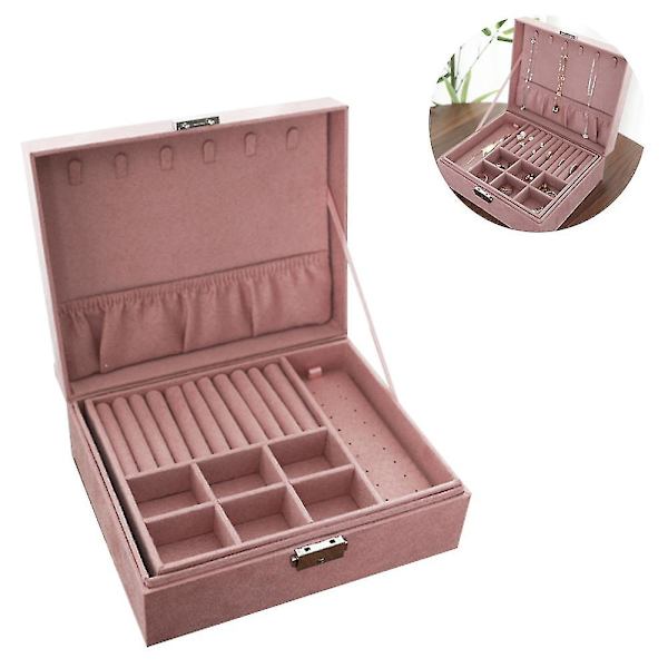 Kvinder Smykkeskrin Organizer 2 Layer Låsbar Display Smykkeholder