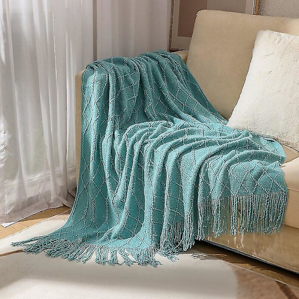 Inya Slängfilt Strukturerad Solid Mjuk Soffa Soffa Överdrag Dekorativ nordisk stickad filt Tyngd juldekor Plädar CL-lake blue 127x172cm