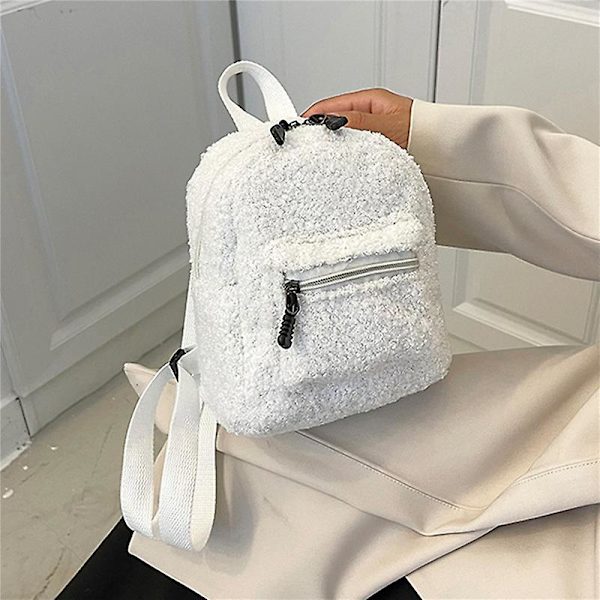 Mini plysch ryggsäck Enfärgad Kvinnor Små Flickor Vild Mode Mjuk Höst Vinter Snygg Liten Dagssäck För Shopping Street Brun Brown