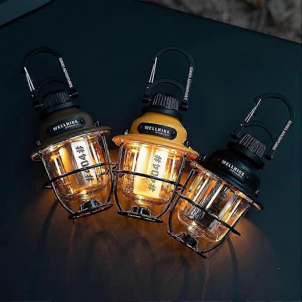 【BQ】WELLHIKE Rechargeable LED Camping Lantern with Hook, 360° Rotatable, Stepless Dimming, IPX4 Waterproof, 1/4 Interface Yellow