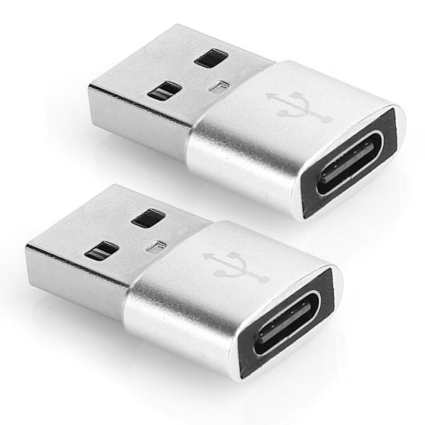 2 st Aluminiumlegering Typ C till USB Adapter Laddningssynkronisering Dataöverföring Silver