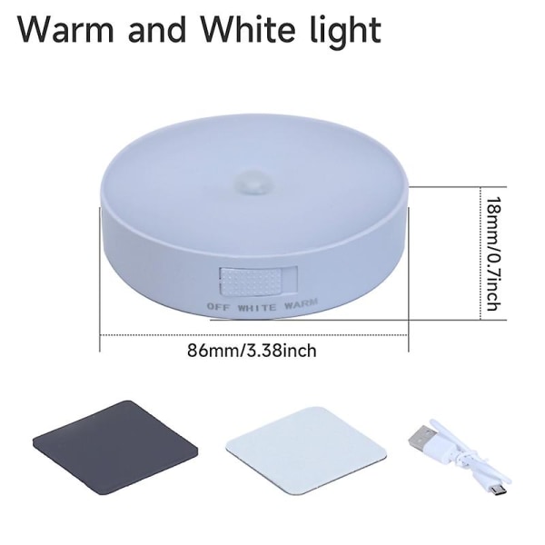 Bevegelsessensor Lys Led Usb Nattlys Oppladbar Lampe Til Kjøkken Soverom Trapper Skap Gang Skap Garderobe Nattlys 1PC Warm and white