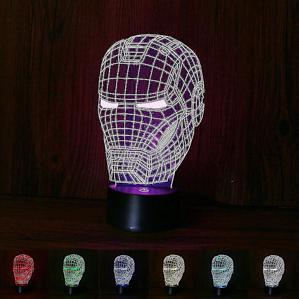 Hhcx-iron Man Mask 3d Led Natlampe Børne Soveværelse Bordlampe