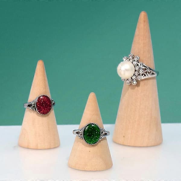 Kreativ ringdisplay, kjegleformet smykkeholder med trebunn for elegant presentasjon Solid wood tapered L