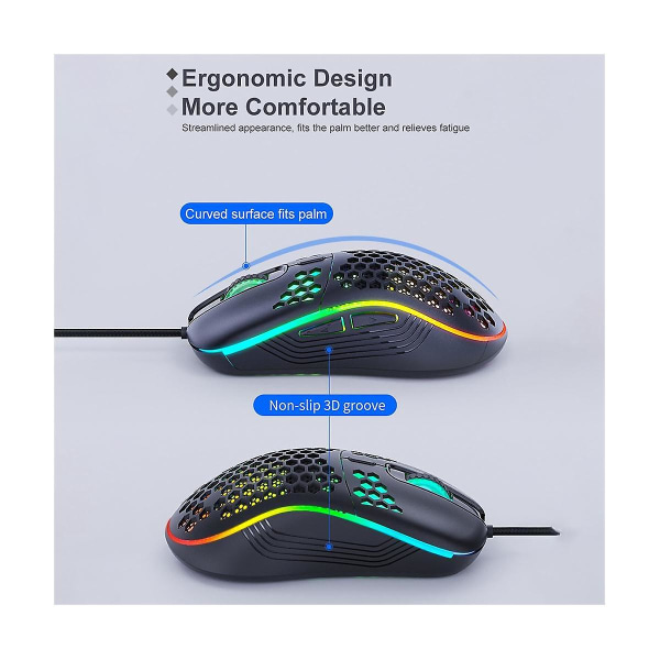 Trådbunden mekanisk spelmus USB Luminous Light Mouse 7200dpi Justerbar optisk mus för PC Comp Black