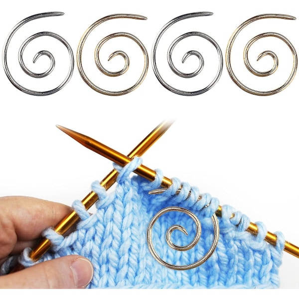 4 stk spiralkabelstrikkepinne, rustfritt stål håndlaget strikke sjal pinneverktøy, sirkel krum pinne (sølv+gylden)