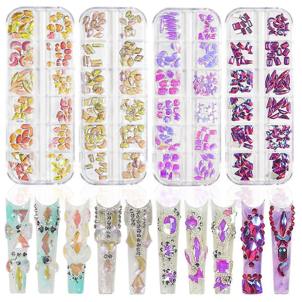 3d Glitter Nail Art Ab/fargerik Hotfix Rhinestones Flatback Crystal Diamond Gems Multi Size12 Gird Style 8