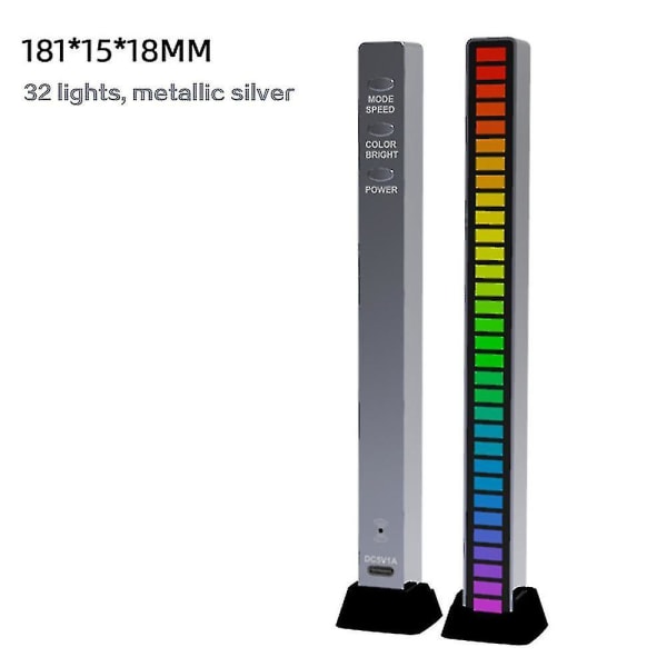 Hhcx-32 Led Rgb Auton äänenohjausvalo Ääni PC Valitse musiikki rytmivalo Silver White