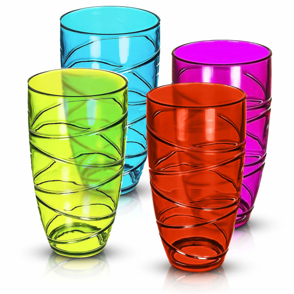 Sæt med 4 farvede Swirl Plastic Akryl Drikkeglas Kugleglas Party