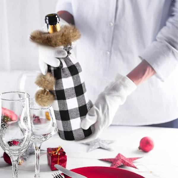 6 stycken julbuffel pläda vinflaskfodral pläda vinflaskhållare tröja fuskpäls vinflaska påsar påsar för julfest dekorationer R