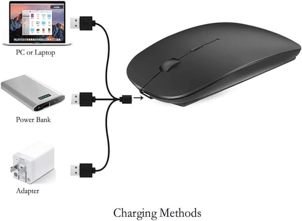 【BQ】Genopladelig Bluetooth-mus til MacBook Pro/MacBook Air/iPad, Trådløs mus til bærbar computer/notebook/pc/Chromebook (sort)