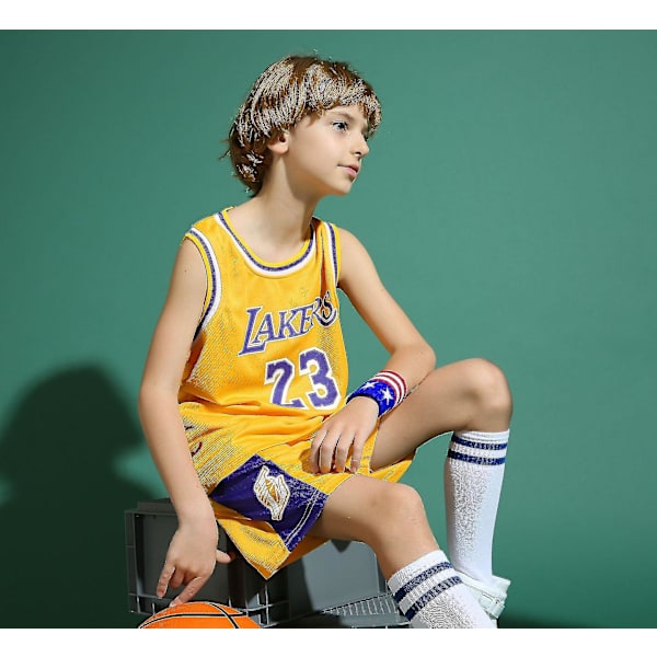 Lakers #23 Lebron James Jersey No.23 Basket Uniform Set Barn Vuxna barn Gul julklapp S (120-130cm) Yellow