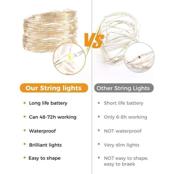 LED-ljusslingor - 6-pack - 2 m - 20 lysdioder - Silvertråd - Varmvit - Batteridriven - Vattentät
