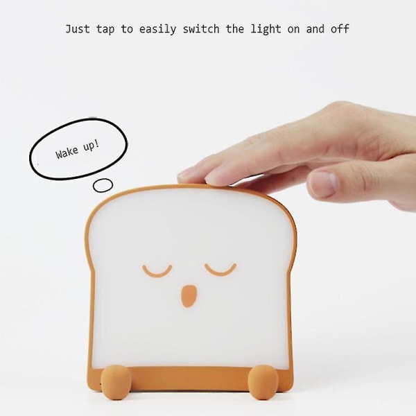 Nattljus Telefonhållare Tecknad Bröd Toast Formad USB Uppladdningsbar Ljus Dimbar Lampa Tryck Till Snooze