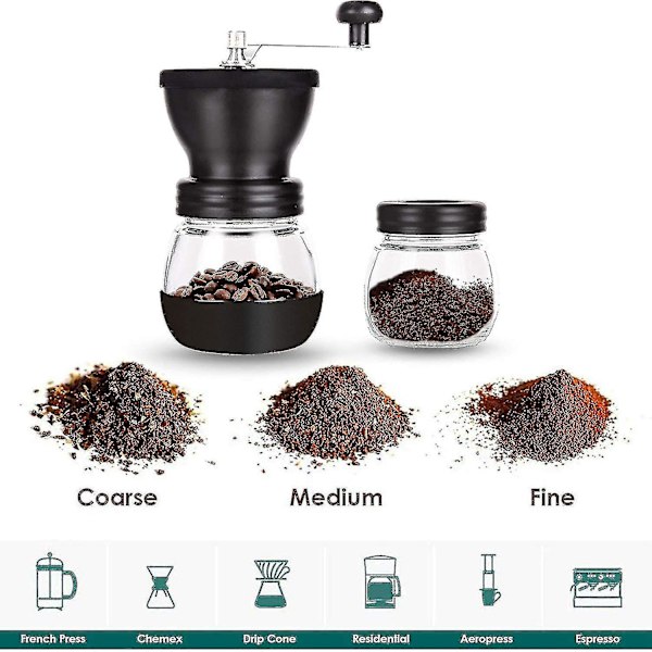 Manuell kaffekvern Håndholdt kaffekvern med 2 glasskrukker for drypp kaffe espresso