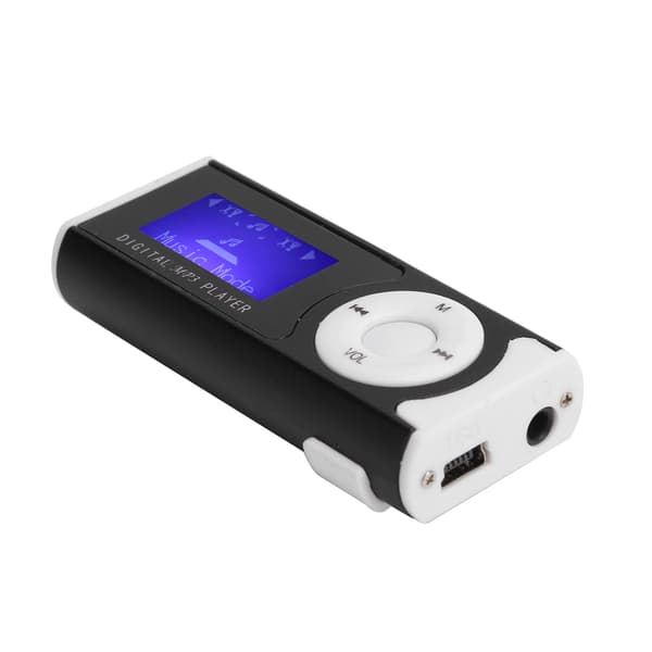 Kannettava urheilullinen MP3-minisoitin LCD-näytöllä ja taskulampulla (musta)