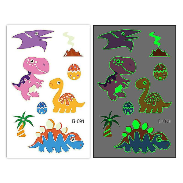 Lysende Dino-dekorationer 20 ark Glow Dinosaur Midlertidige tatoveringer til festartikler Spil Drenge Piger Børn Fødselsdagsgaver 94 94