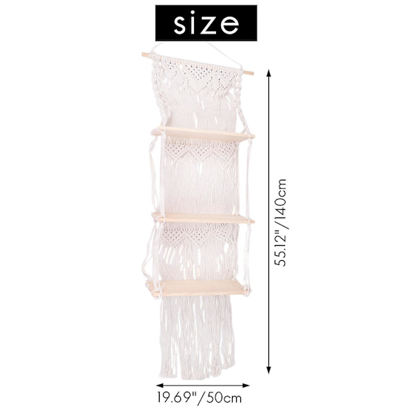 Boho Macrame Vägghängande hylla 3 våningar Handgjorda vävda tofs Trä Organizer Hyllor Vägg Flytande H
