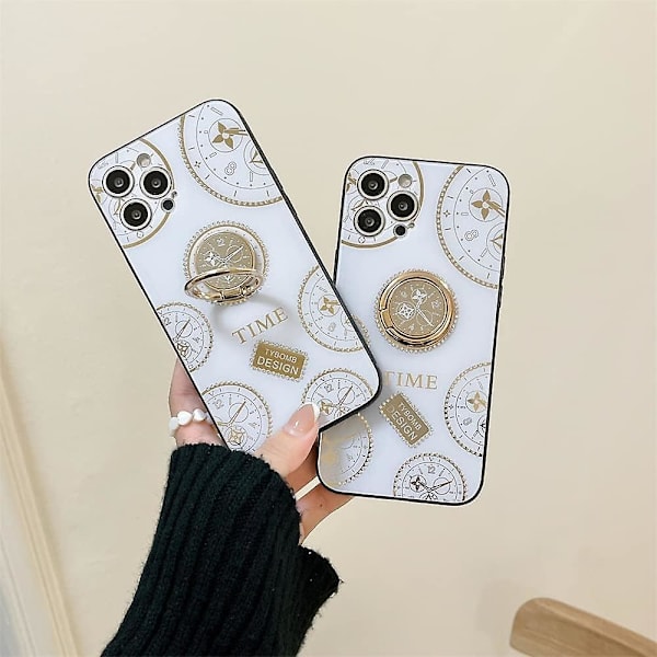 Söt Plating Time Clock Bracket Telefonfodral Kompatibel med Iphone 12 Pro Max 6,7" silikonskal Trendigt Jeweled Stand Holder Shell För Iphone 12 Pro