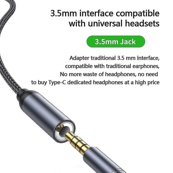 2 i 1 USB C Type C til 3,5 mm hodetelefon Audio Auxiliary Jack ladeadapterkabel (c, stil)