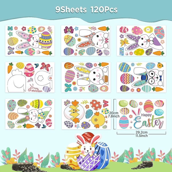 Easter Window Stickers, Easter Decorations 9 Sheets Easter Bunny Window Clings Pvc Static Stickers A