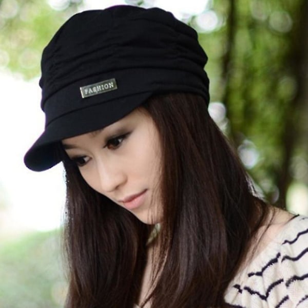 Dame Flat Cap Peaked French Hat Dame Uformell Solid Beanie Caps Black