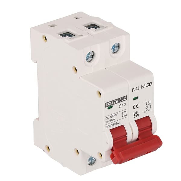 DC 1000V 2P 40A MCB Strömbrytare 6kA Brytförmåga Hemmaströmställare