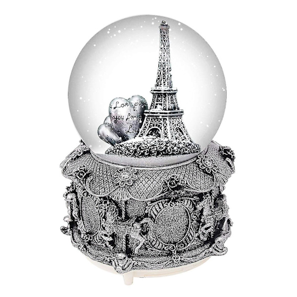 Paris Eiffeltornet Snow Globe musikdosa med automatiskt snöfall och färgglada lampor, 100 mm 6 hög silver