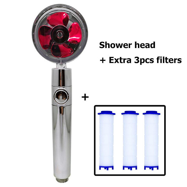 Nytt propellerduschhuvud Högtrycksvattenbesparande överladdat turboduschhuvud med fläktfilter Regnbaddusch Red and filters