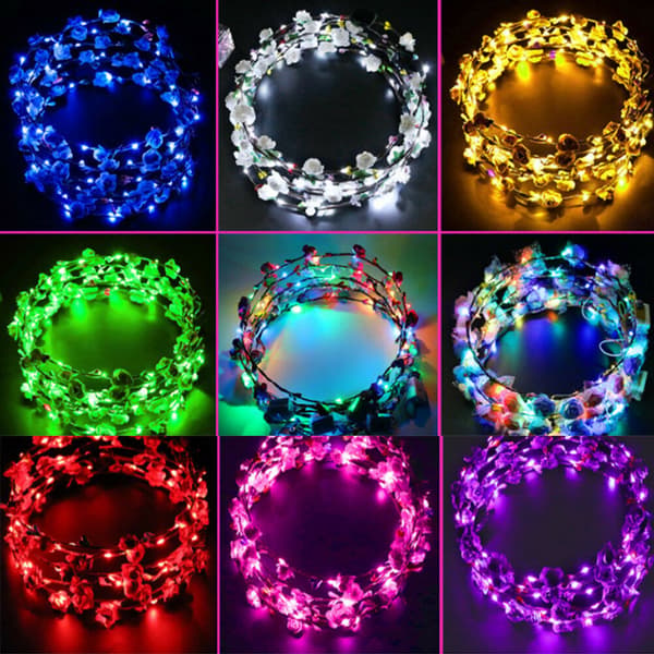 LED Blommig Hårkrans Glödande Diadem Bröllop Hårband