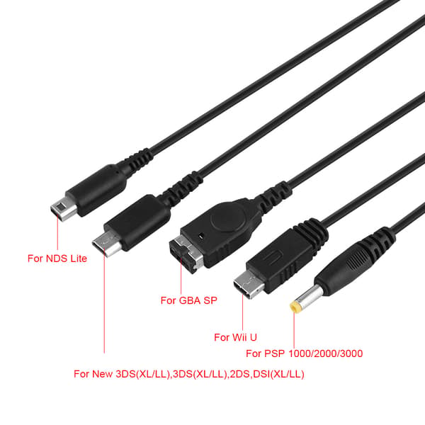 Multifunktions USB-opladerkabel til Nintendo NDS XL 3DS Wii U PSP