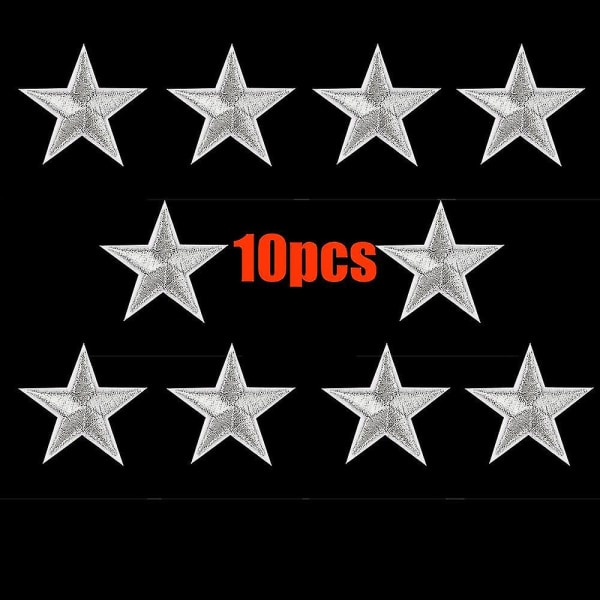 10 stk Sølvstjerner Broderede Badges Stryg Patches Motiv Applikation Stickers Silver