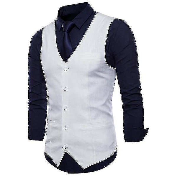 Men's Solid Color Single Breasted Vest white L