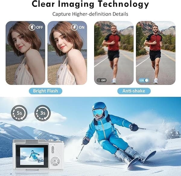 【BQ】Digital Camera 48 MP, 1080p FHD, 8x Zoom, Electronic Image Stabilization white white white