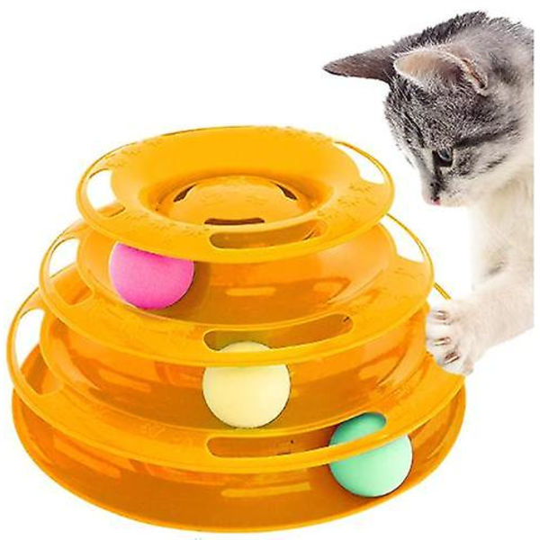 Cat Toys Interactive 3 Level Track Ball Kitty Toy Orange