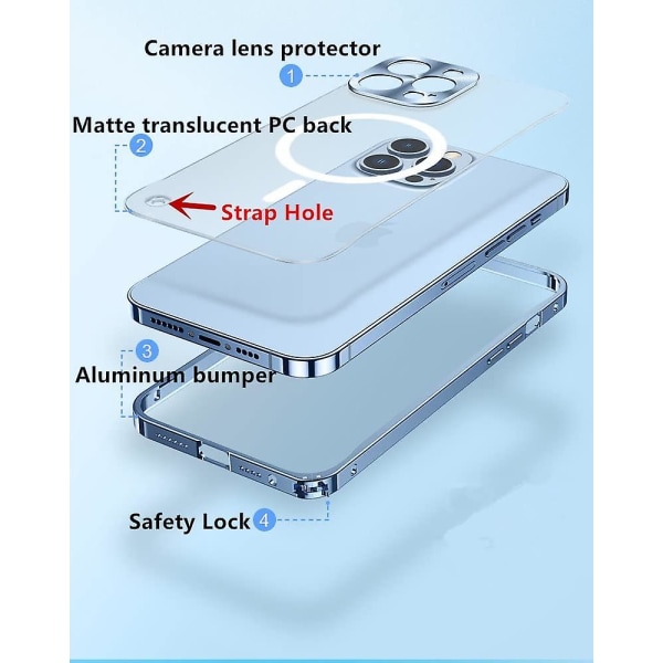 Magnetfodral For Iphone 14 Pro Max Fodral Kompatibel med Magsafe Metall Aluminiumlegering Stötfångare Matt Genomskinlig bakside med kameralinsbeskyttelse A