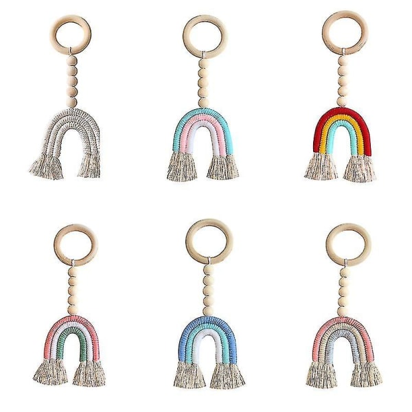 Makrame Rainbow Vegghengende dekorasjon Boho Home Decor Festutstyr Babydusj Sovesal Barnerom Perledusker Ornamenter Hs