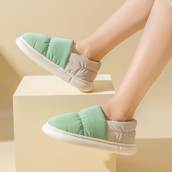 Cotton Slippers Bag Heel Can Be Worn Outside Indoor Down Cloth Pvc Warmth Green 36-37