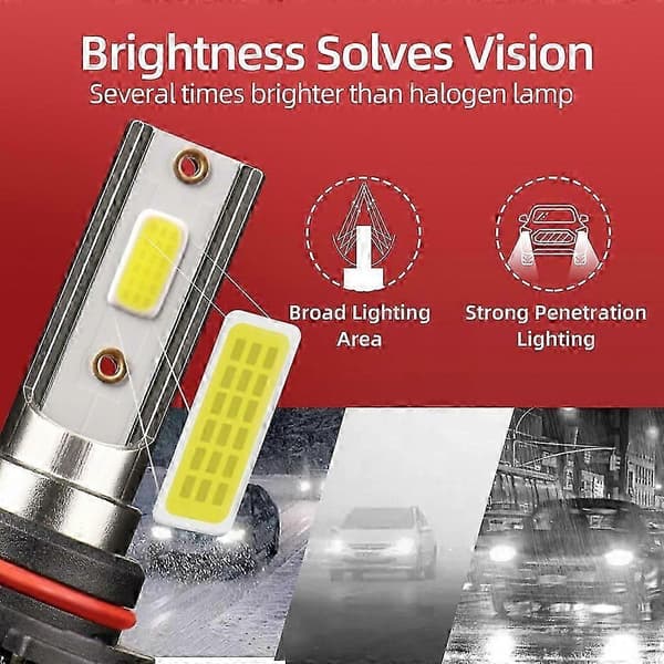 【BQ】2 stk HIR2 LED-frontlyspærer 9012 6000K Hvit Canbus feilfri for Auris 2012-2018