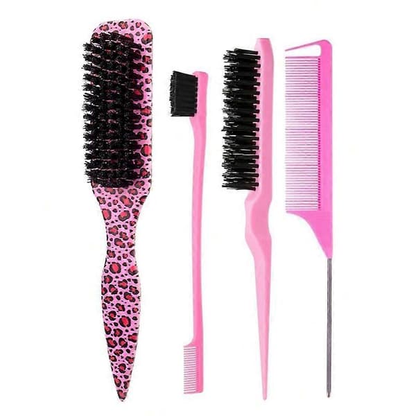 【BQ】Villsvinbust Slick Back Hårbørste – for Glatt Hestehale, Hårknute, Flyaways og Kantkontroll Pink leopard print