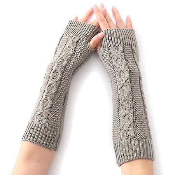 Lange strikhandsker til kvinder Fingerløse vanter Armvarmer tyk termisk Light Gray