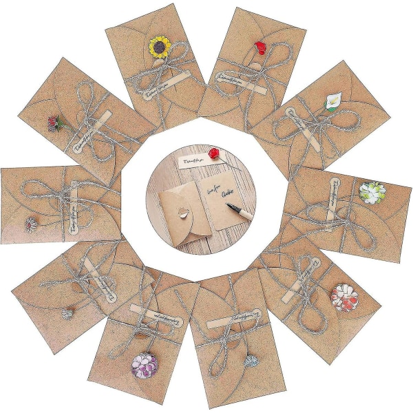 Onnittelukortit 10 osaa Syntymäpäiväkortit Set Retro voimapaperi Tyhjät kirjekuoret Kuivatut kukat Koristele
