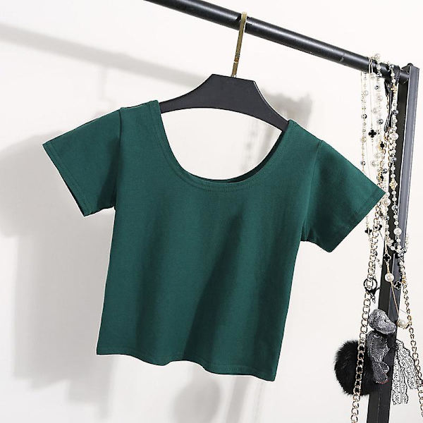 U-hals Sexet Crop Top Dame Kortærmet T-shirt T-shirt Basic Stretch T-shirts Kvinder Harajuku Slank Kvinder Top Til Kvinder Tøj K M