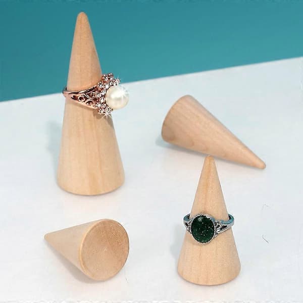 Kreativ ringdisplay, kjegleformet smykkeholder med trebunn for elegant presentasjon Solid wood tapered L